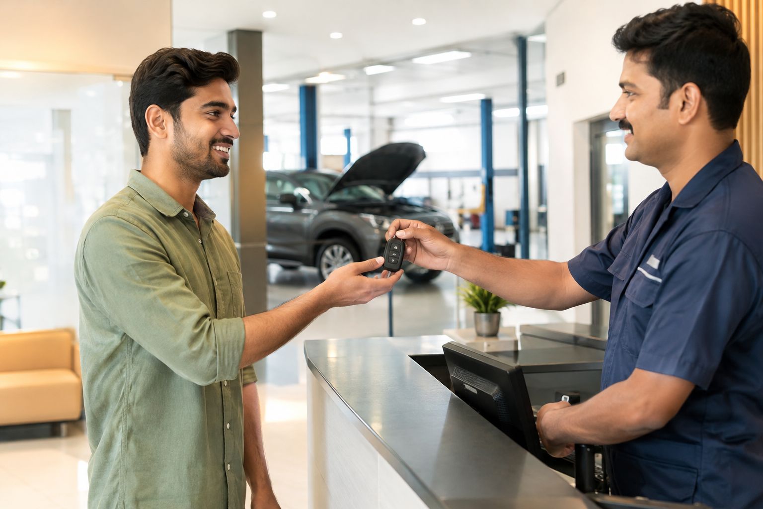 Happy customer collecting car keys